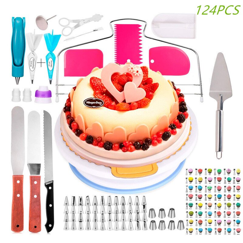 Cake Decorating Tools Set Turntable Pastry Bags Nozzle Bakware Baking Accessories Baking Tools Cake Baking Sets Baking Tool Set: 124 PCS