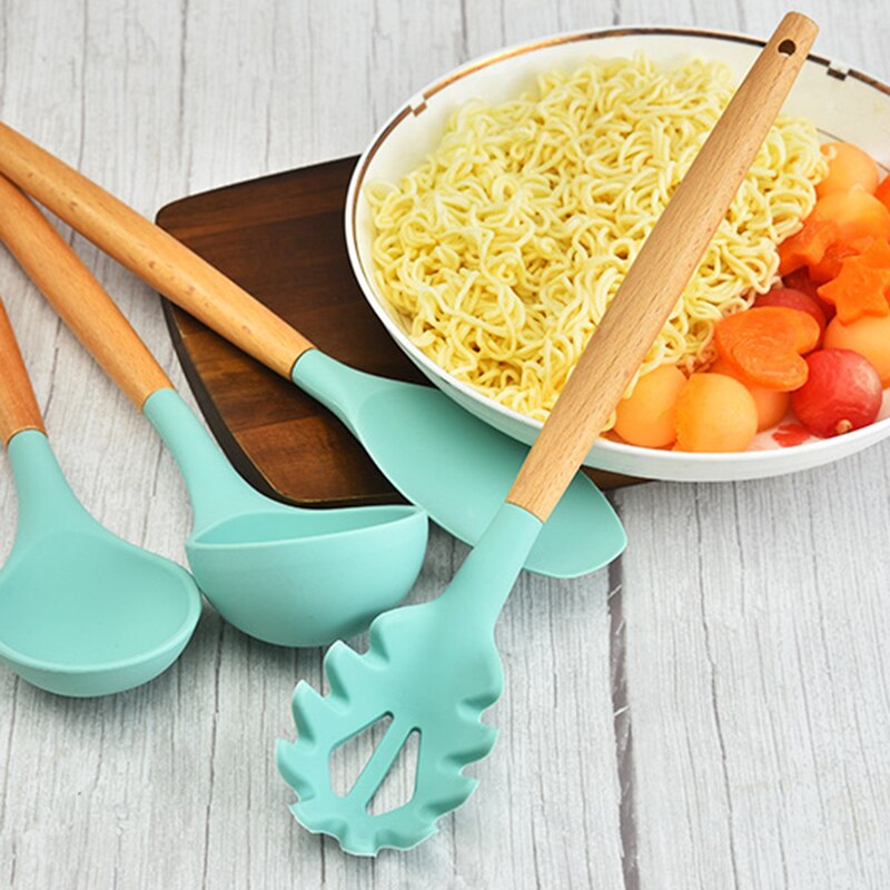 Kitchen Cookware Silicone Kitchenware Non-stick Cookware Cooking Tool Spatula Ladle Egg Beaters Shovel Spoon Soup Utensils Set