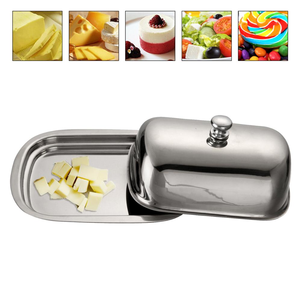 Stainless Steel Butter Dish Breakfast Tray Plates For Food Dinner Set Tableware Butter Box With Lid