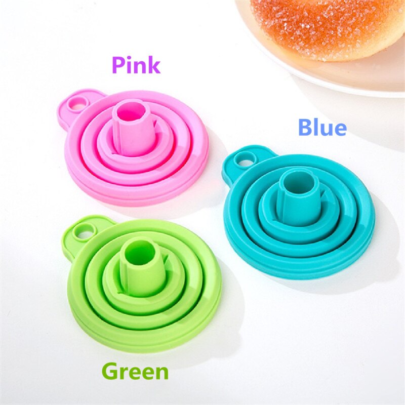 1pc mini køkken tilbehør gadgets nyttige sammenklappelige stil tragt tragt beskyttende silikone gel sammenfoldelige køkken køkkenredskaber: Blå