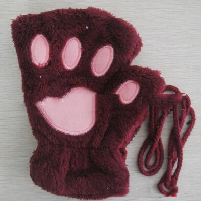 Mitaines en peluche pour femmes, mignonnes, patte de chat, peluche douce et chaude, courtes, sans doigts, ours pelucheux, gants de chat, Costume demi-doigt, noir, Beige: P