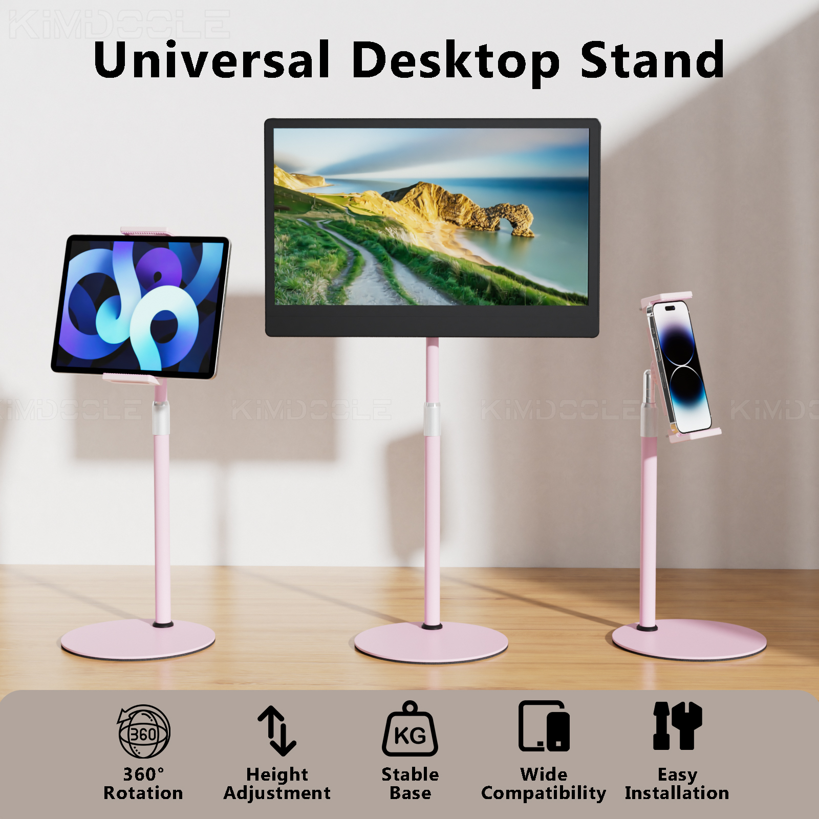 Kimdoole Portable Monitor Stand Height Adjustable Vesa Monitor Tablet StandFree Standing Low Profile Desk Mount up to 18 Inch