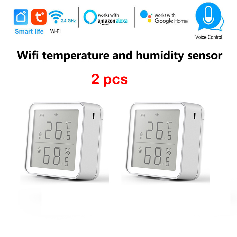 wifi tuya Temperature and Humidity sensor LCD display Thermometer Hygrometer compatible alexa home assistant no need HUB: 2 temp and hum