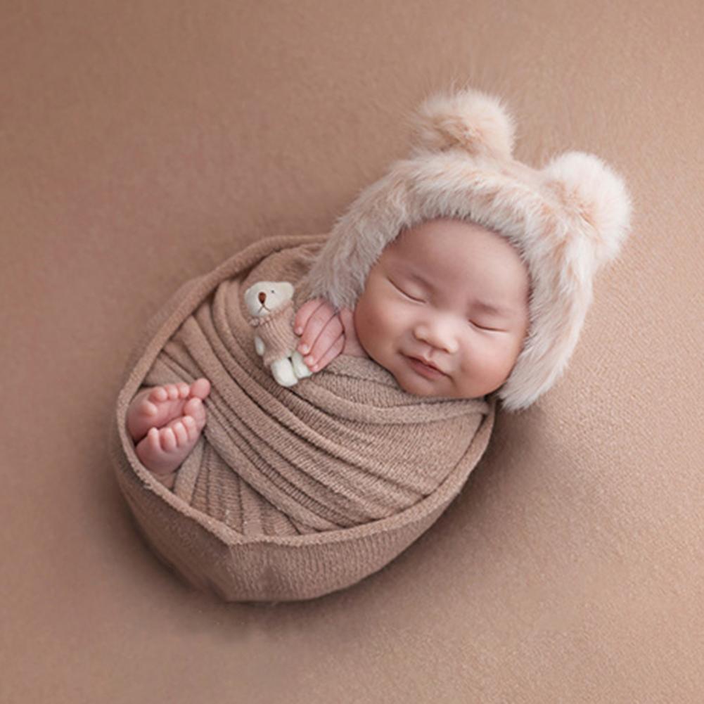 3 stk nyfødt tøj varmt fotografering rekvisitter bomuld bjørn dukke tæppe hat photo shoots tilbehør til baby dress up