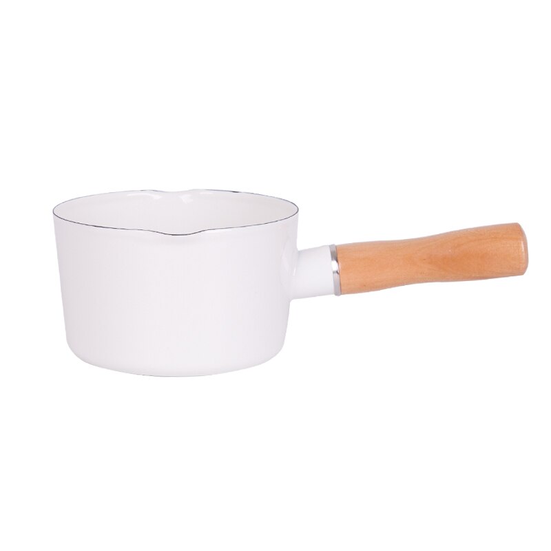 Enamel auxiliary food pot single wooden handle milk breakfast pot Japanese porcelain enameled rice soup small stew pan