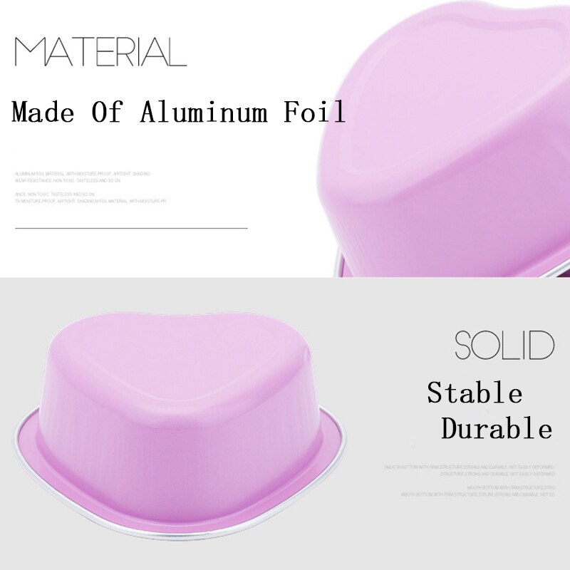 Mini taza de aluminio con forma de corazón para postre, taza desechable para comida, pudín, Mousse, contenedor de gelatina, molde para hornear cupcakes, 10 Uds.