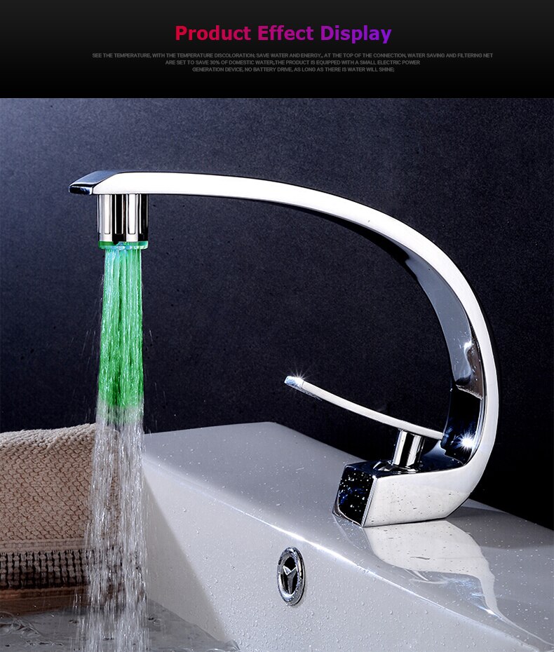 1PCS Light-up LED Water Faucet Shower Tap Basin Water Nozzle Bathroom Kitchen Intelligent Water Temperature Controlled Faucets: single green