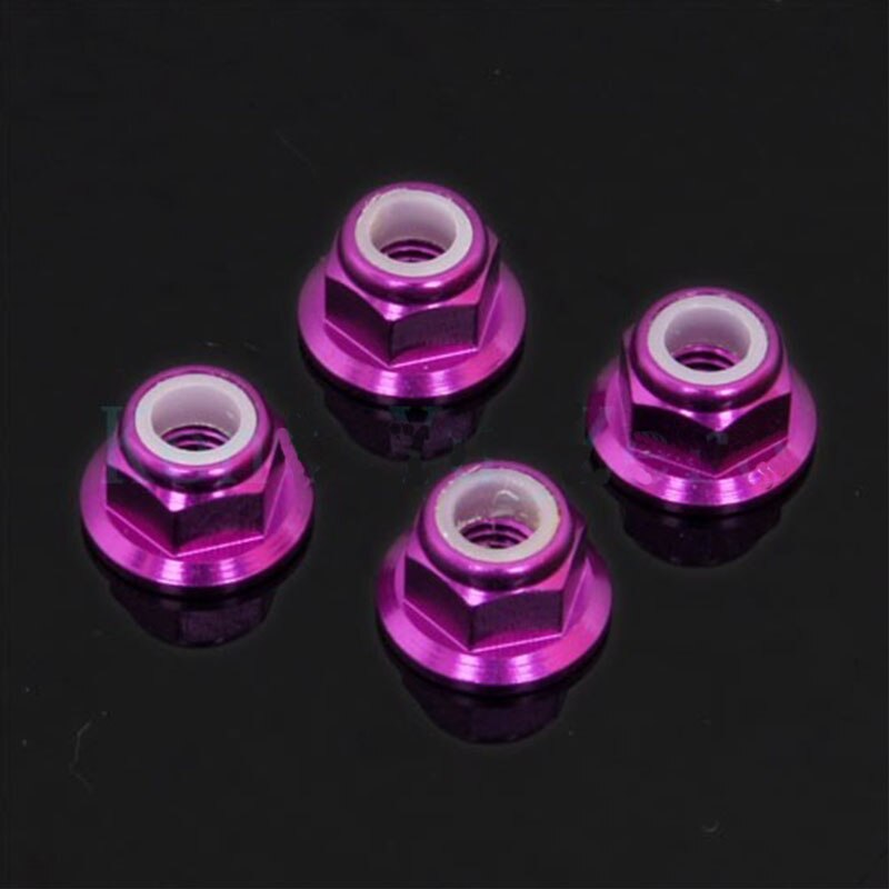 Hsp 102049 Aluminium Nylon Moer M4 Paars 4 P Voor Rc 1/10 On-Road Auto/Buggy/Vrachtwagen