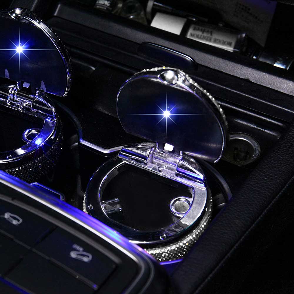 Cendrier LED Voiture Portable Avec Couvercle - Anti-Odeurs, Lumière Automatique - Pour Porte-Gobelet