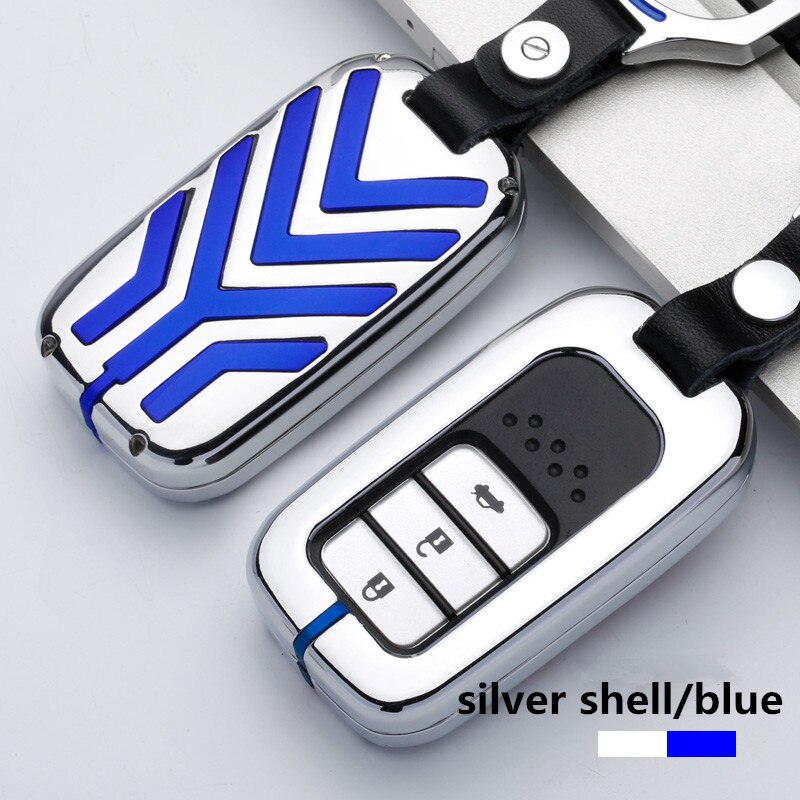 Sleutelhoesje van zinklegering voor honda civic vfc accord 2003-2007 cr- v freed pilot-stijl autosleutelhanger: Een zilverblauw