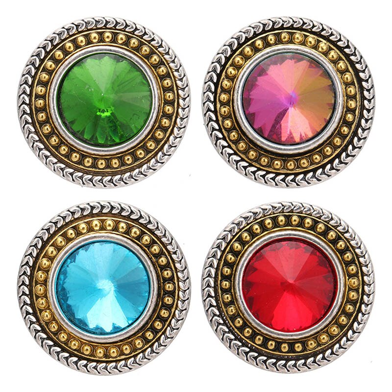 KZ3574 golden round beauty rhinestone colorful 18MM snap buttons fit DIY 18MM snap bracelet snap jewelry