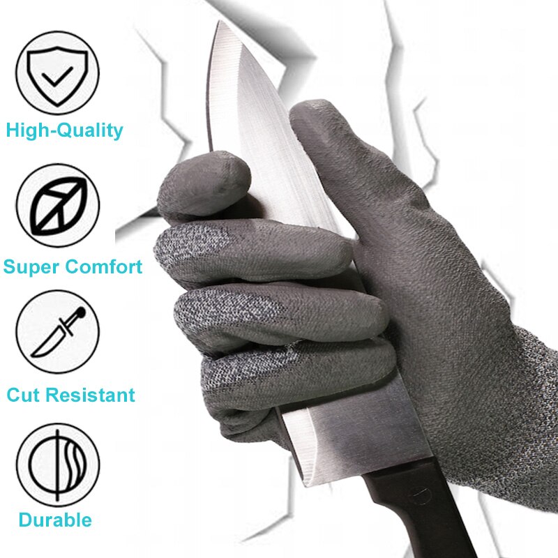 8 Stuks/4 Pairs Snijbestendige Hppe Fibre Niveau 5 Beschermende Handschoenen Met Pu Gecoate Palm Veiligheid Werk Handschoen