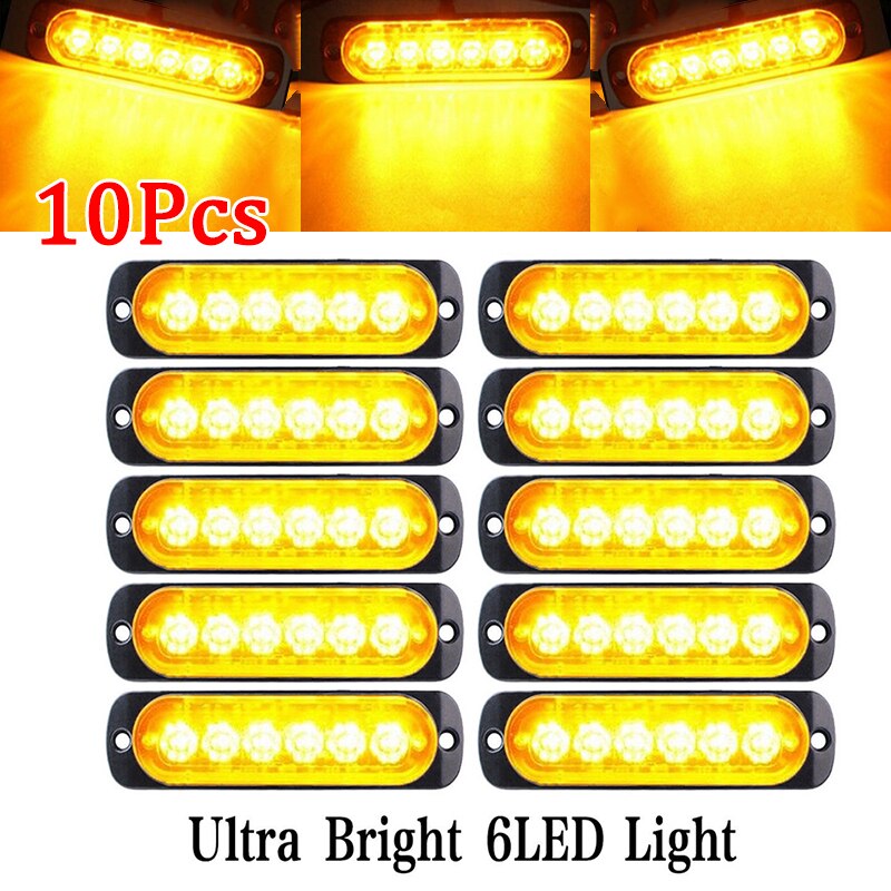 10 Uds. Luz LED amarilla ámbar para coche y camión 12V 12 LED niebla de trabajo advertencia de seguridad luz brillante urgente todoterreno SUV barco lámpara LED