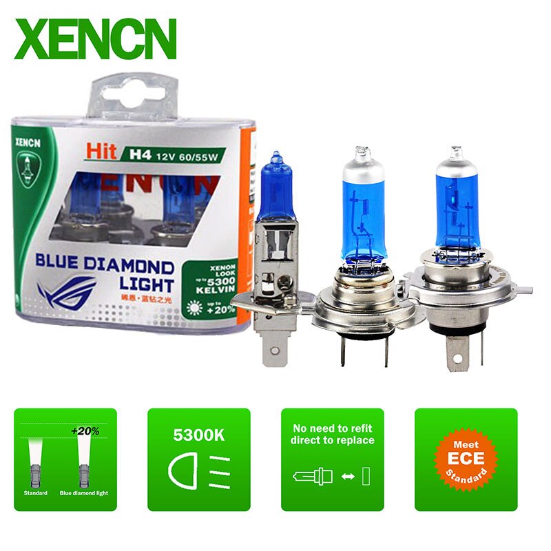 XENCN 12V H1 H3 H4 H7 H8 H9 H10 H11 H13 H15 H16 880 881 9005 9006 9012 5300K Blue Diamond Light Car Headlight Halogen Lamps 2pcs
