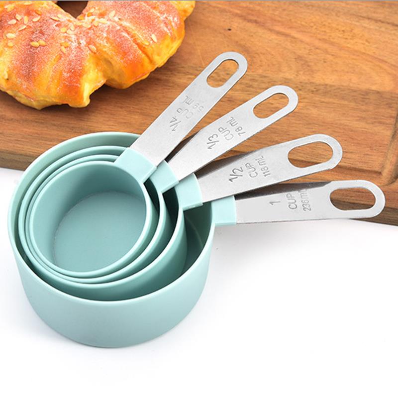 4PCS Stainless Steel Handle Measuring Cup Set Plastic Mixed Sizes Measuring Spoons Small Tablespoons Multi Purpose Spoons