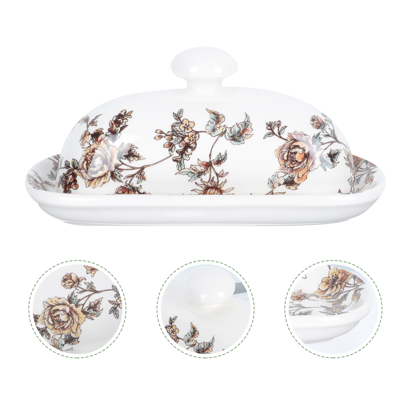 1pc Ceramic Dish Food Service Plate Butter Dish Cheese Box Food Dish: White