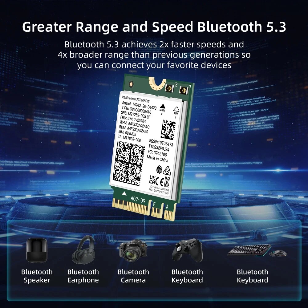 WiFi 6E AX210NGW NGFF Wireeless Adapter Bluetooth 5.3 WiFi6 5374Mbps 2.4G/5G/6GHz 802.11AX For Desktop/Laptop For Win10/11