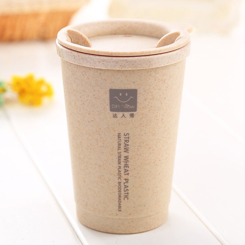 280Ml Tarwe Mok Lekvrij Dubbele Wand Isolatie Tarwe Stro Koffie Cup Reizen Mok: beige