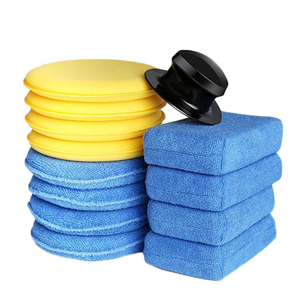 13Pcs Soft Microfiber Car Polishing Waxing Sponge Detailing Care with Handle Applicator Waxing Pad Auto Care Supplies