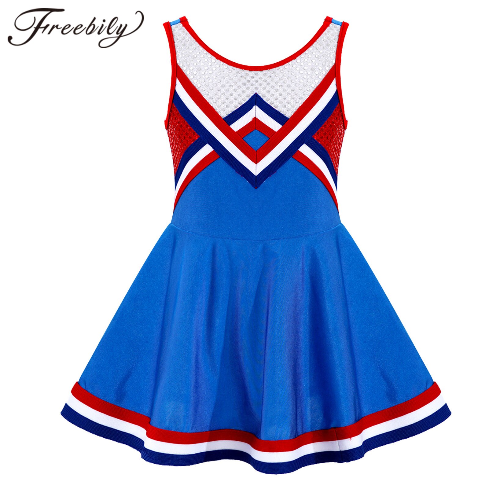 Kids Sequins Cheerleading Uniform Cheerleader Costume Childrens Cheerlead Dance Dress for Dancing Competiton Girls Dancewear