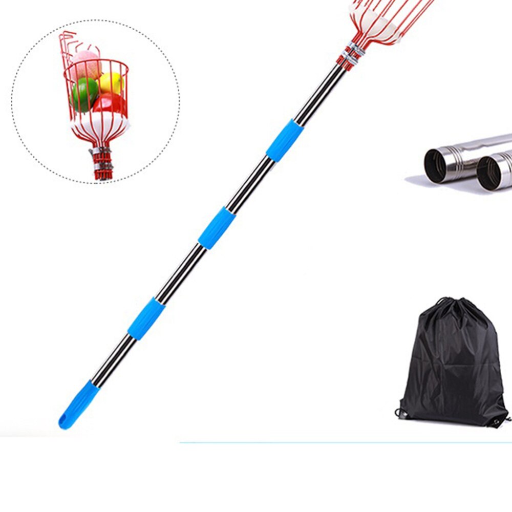1 Set Detachable Fruit Picker Portable Garden Picking Tool Stainless Steel Pole Fruit Catcher High Altitude Fruit Picking Device