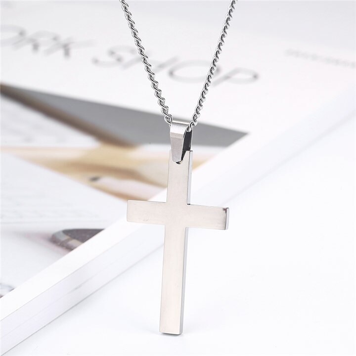 Men's Lord's Prayer Tablet Cross Pendant In Stainless Steel With - Foto 11