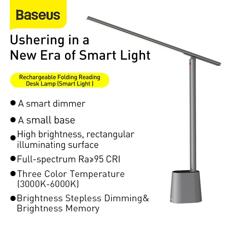 Baseus – lampe de bureau LED intelligente, luminosité adaptative, protection des yeux, pour bureau, Table pliable, veilleuse, lecture de chevet