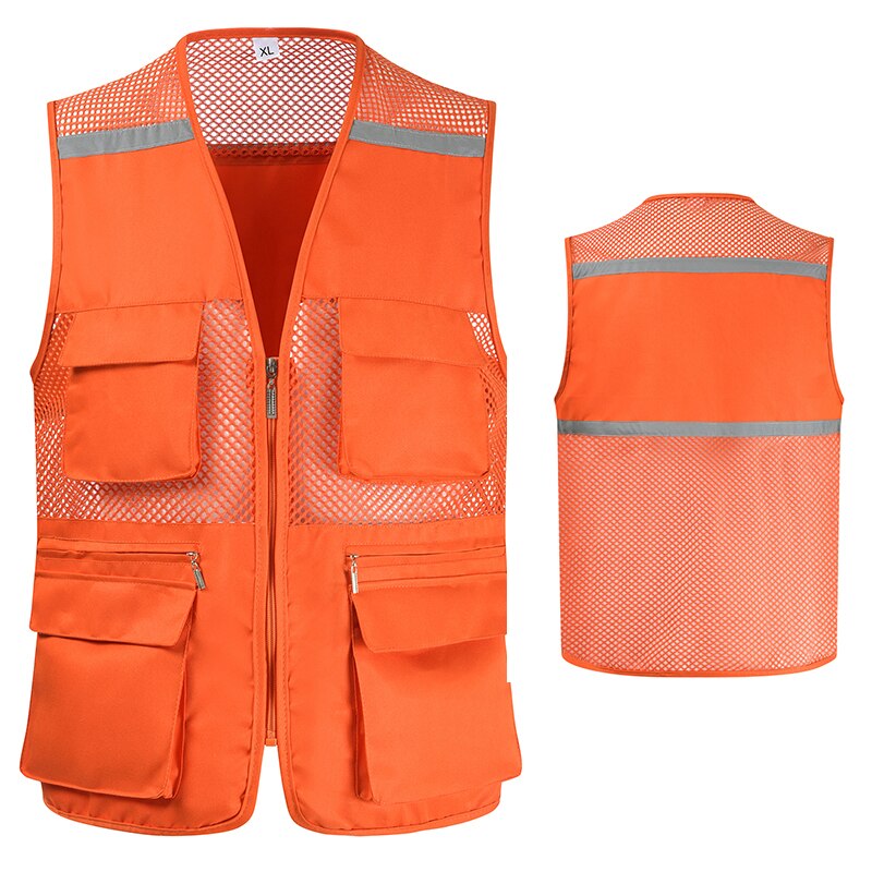 Blue Work Vest For Men With Pockets and Reflective Stripes Breathable Photography Vest