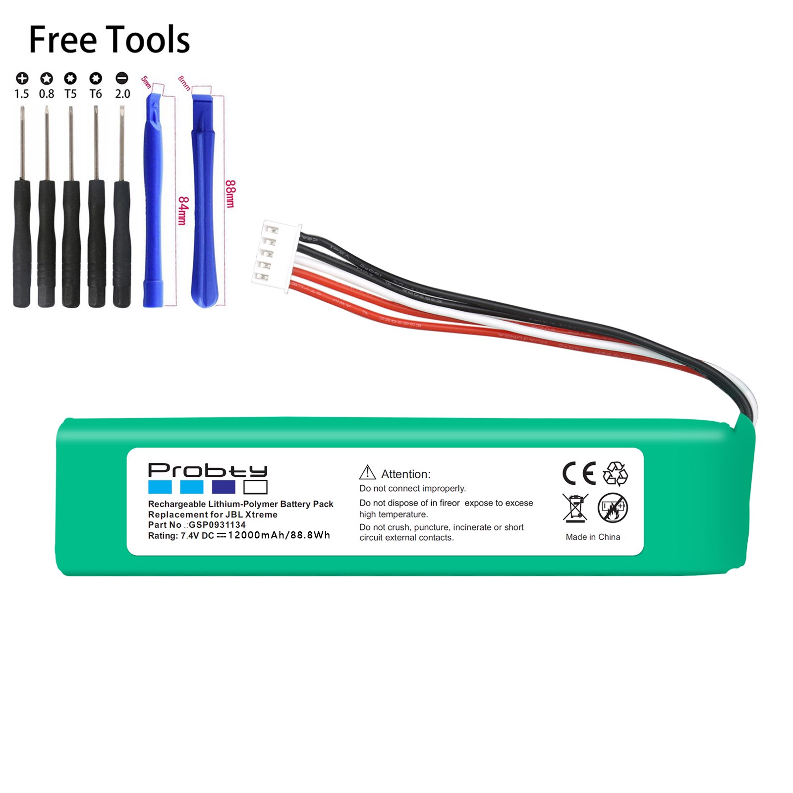 Batteria Agli Ioni Di Litio 7.4V 5000mAh Per JBL Xtreme 1 – Sostituzione GSP0931134 Per Altoparlante Bluetooth Xtreme 1a Gen