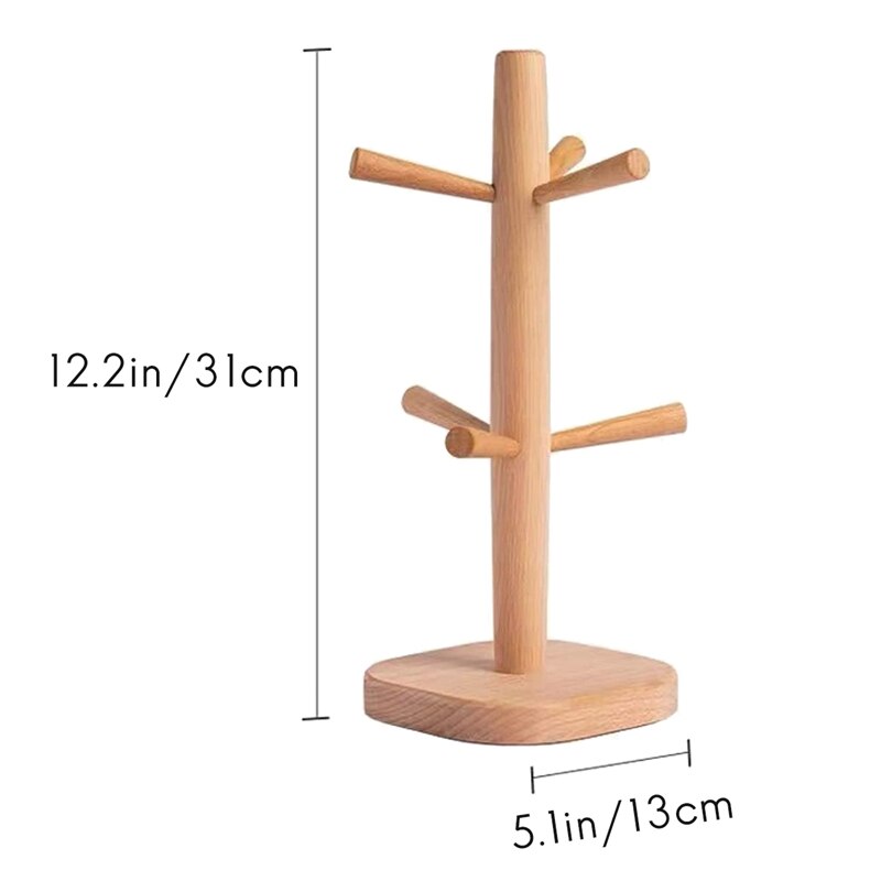 Árbol de madera para tazas, soporte para tazas de café con 6 ganchos, soporte para tazas de café para encimera de cocina, soporte para tazas de té, secador de tazas de café