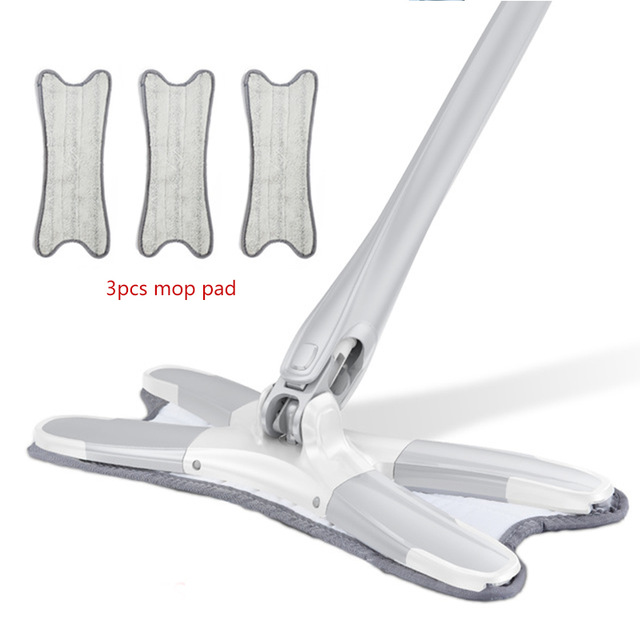 Fregona de suelo tipo X con almohadillas de microfibra reutilizables, fregona plana de 360 grados para el hogar, herramientas de limpieza del hogar sin manos, 3 uds.: Gray  3 Mop Cloth