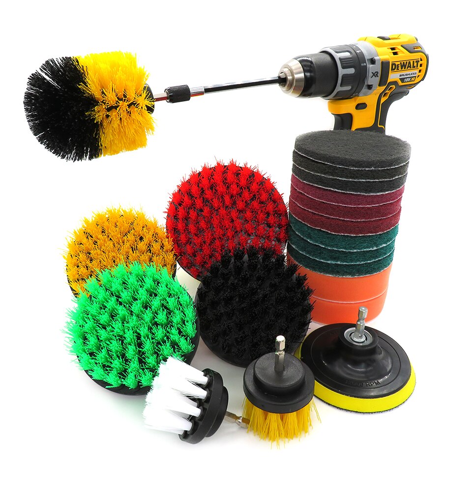 20 stk/sett elektrisk børste kraftskrubber børste rengjøringssett baderomsoverflater badekar, dusj, fliser og fugemasse , borefestesett: Grønn