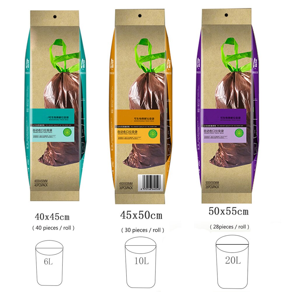 40pcs Degradable Garbage Bag Kitchen Biodegradable Plastic Bag Trash Hotel Restaurant Durable Trash Bags with Rope