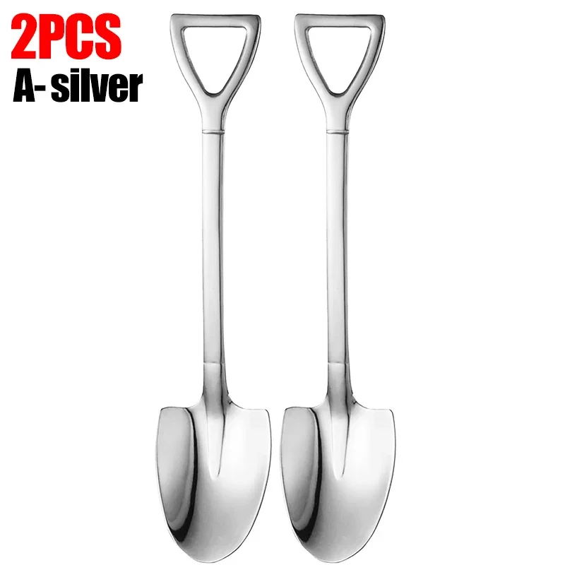 1/8pcs Shovel Spoons Coffee Stirring Spoon Stainless Steel Ice Cream Dessert Watermelon Scoops Kitchen Tableware Set: plum