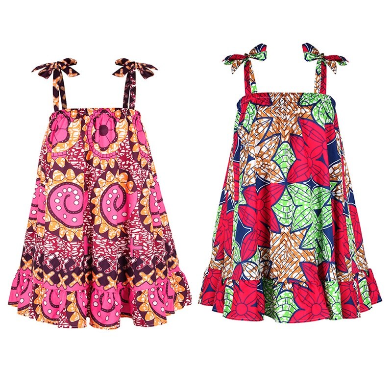 Plus Size African Dresses for Women Dashiki Bazin Ankara Slip Dress African Print Sleeveless Ruffle Midi Beach Dress