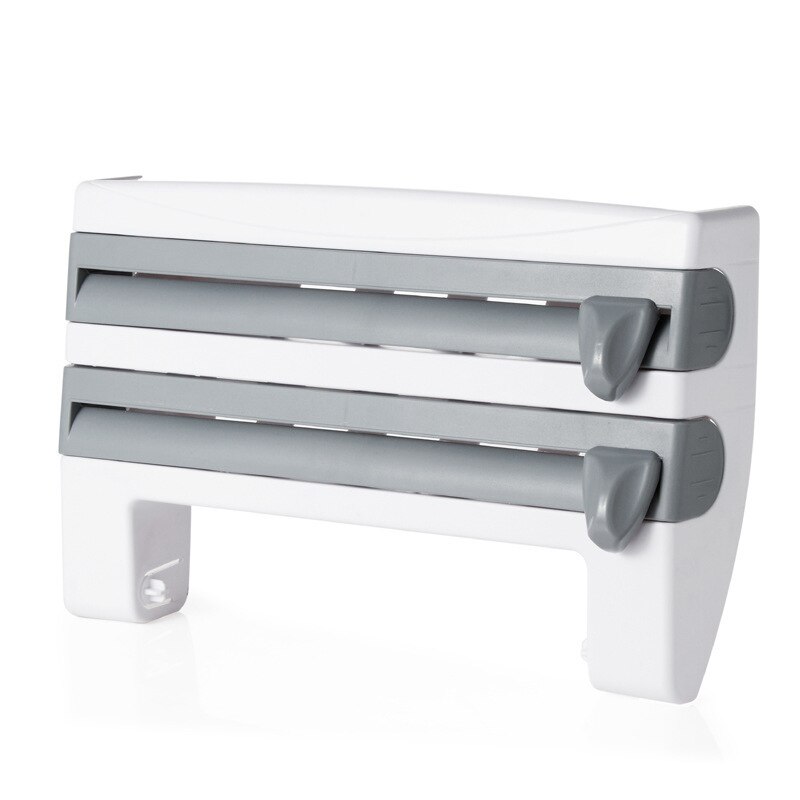 Kunststoff Wrap Cutter Küche Spender für Zinn Folie Film Storage Rack-Halter Küche Papier Handtuch Organizer Multifunktions Regale: Grey Color