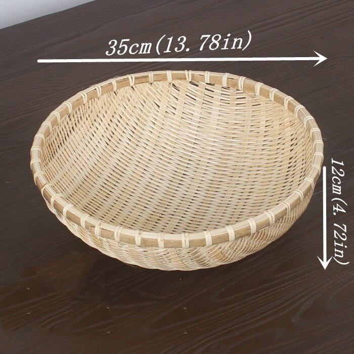 Handgjord bambuvävning flätad korg rund förvaringsbehållare för grönsaker frukt picknick mat bröd hushållskök rotting: 35 x 12cm