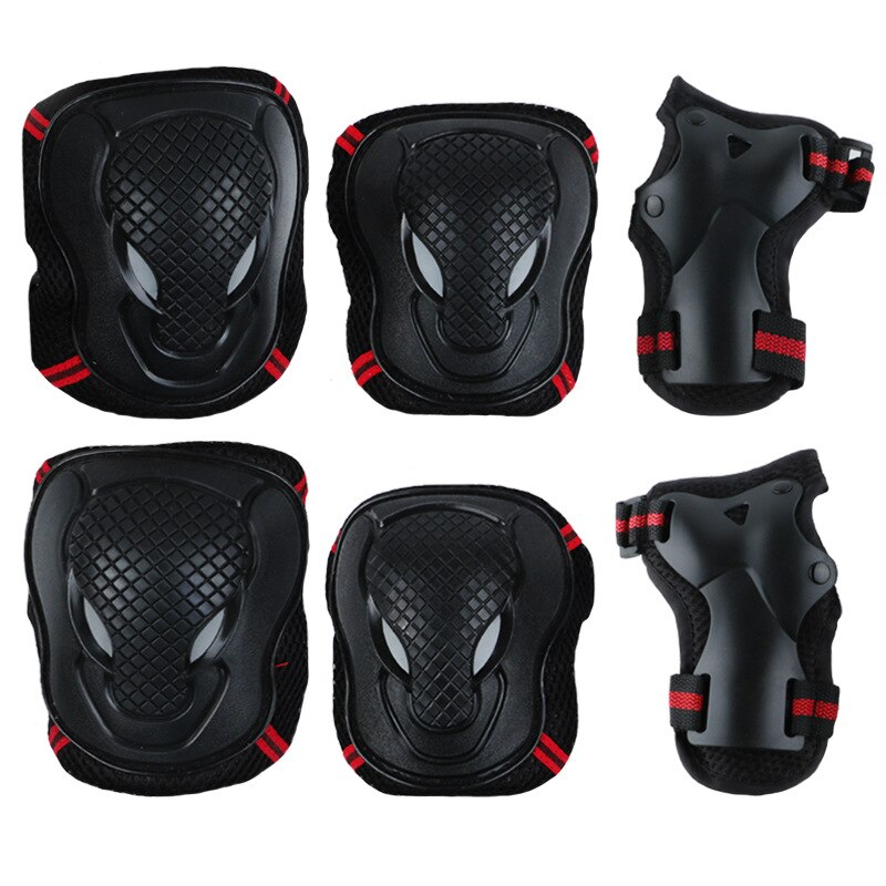 6 unids/set de rodilleras para adultos, coderas, protectores, soportes de apoyo, Protección deportiva, seguridad, patinaje, Skateboard, esquí, ciclismo, Protector de rodilla: Black with red / L