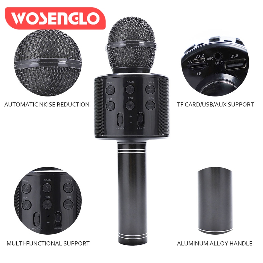 WS858 Bluetooth Handheld Karaoke Speaker Player Machine for Kids Adults Home KTV Party for Android/Iphone/Ipad/Pc Girl Boy