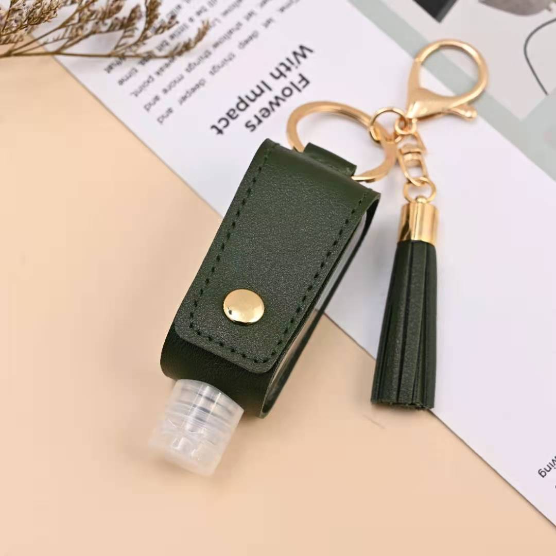 Mini bouteille de Gel hydroalcoolique Portable 30ml, étui de désinfectant pour les mains, étui en cuir, porte-clés de santé: Black