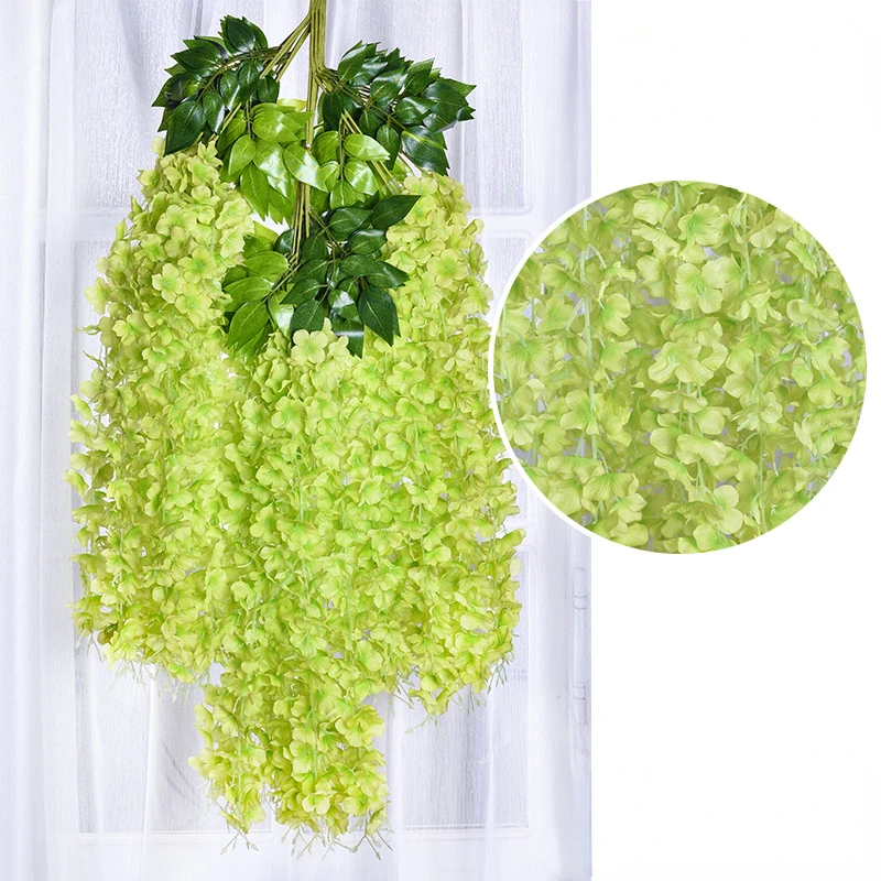 12 pçs flores artificiais de glicínias ratta extra longo grosso videira pendurado guirlanda de seda glicínias para festa em casa decoração de casamento: Verde