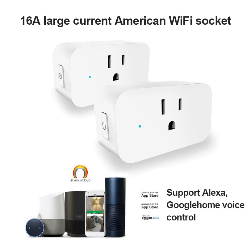 16A WiFi Smart Switch Socket US Plug Electrical Adaptors Smart Home Household Wall Household Switches With Efamilycloud Tuya