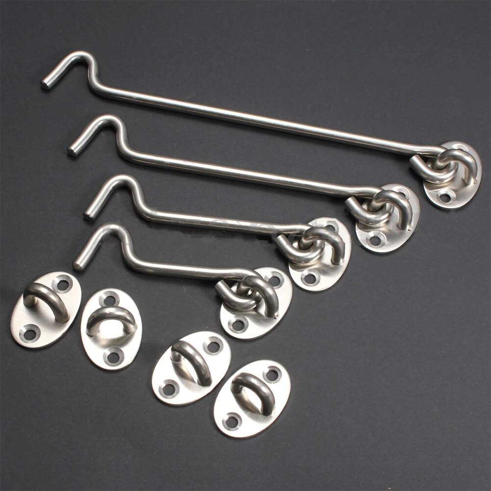 3/4/6/8 inches Stainless Steel Cabin Hook Latches Lock Shed Gate Door Catch Silent Holder Wind Brace