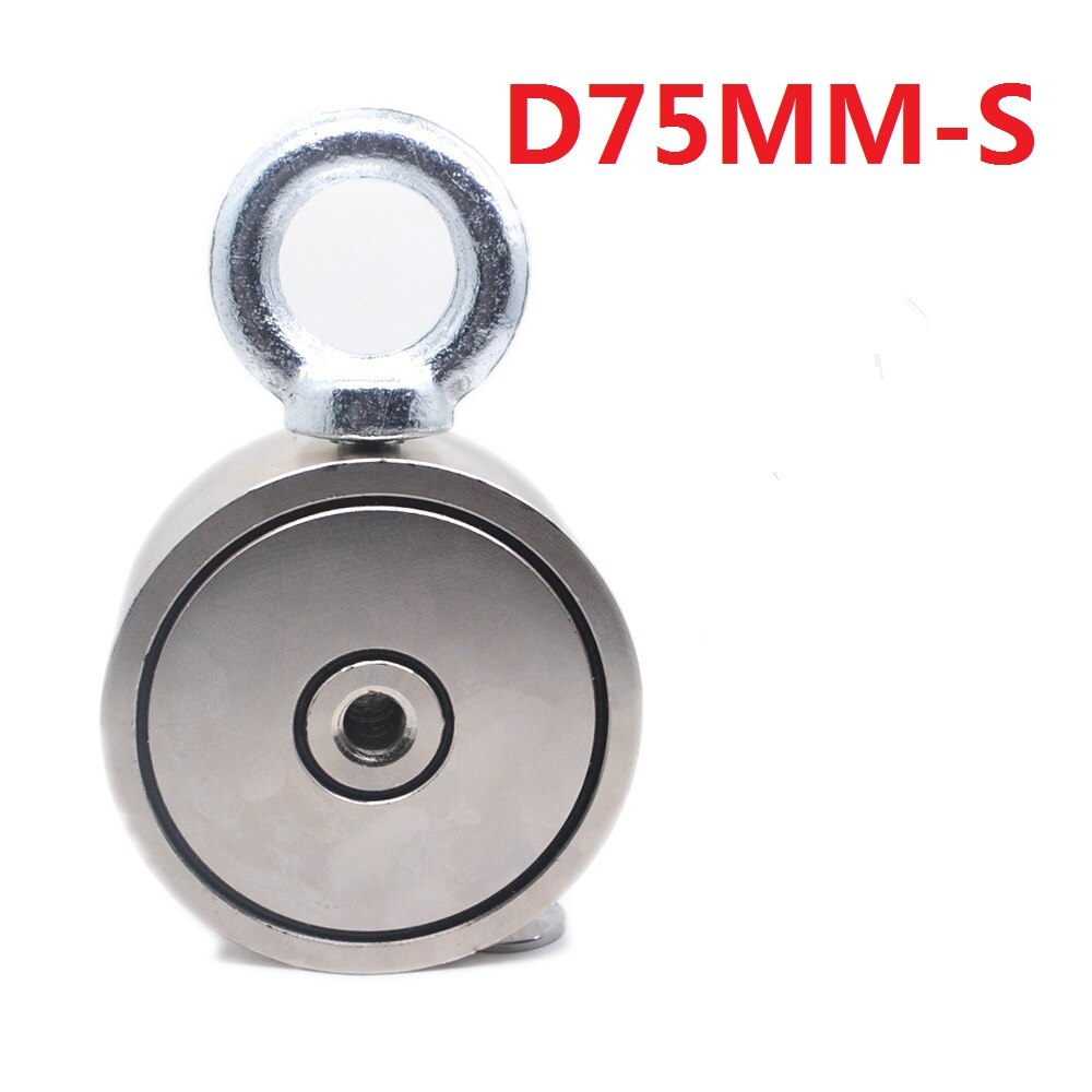 Anneau pour pêche à l'aimant en néodyme Super puissant, crochet à anneau pour récupération en profondeur 48mm, 60mm, 67mm, 75mm, aimant support de pêche tirant: D75MM-S