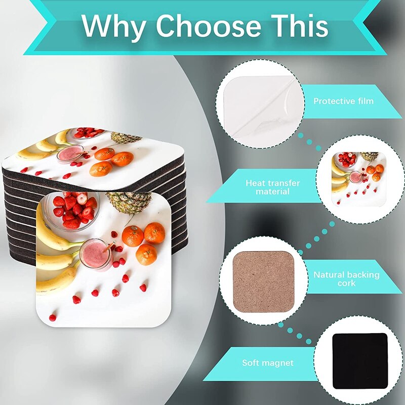 Sublimation Blank Refrigerator Magnets For Kitchen Office Calendar Decorative Square Fridge Magnet (24 Pcs)