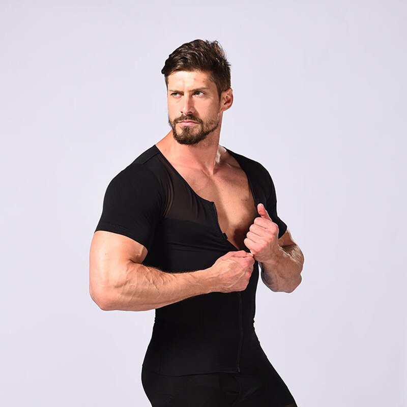 T-Shirt de Compression pour hommes, sous-vêtement correcteur de Posture, amincissant pour le ventre