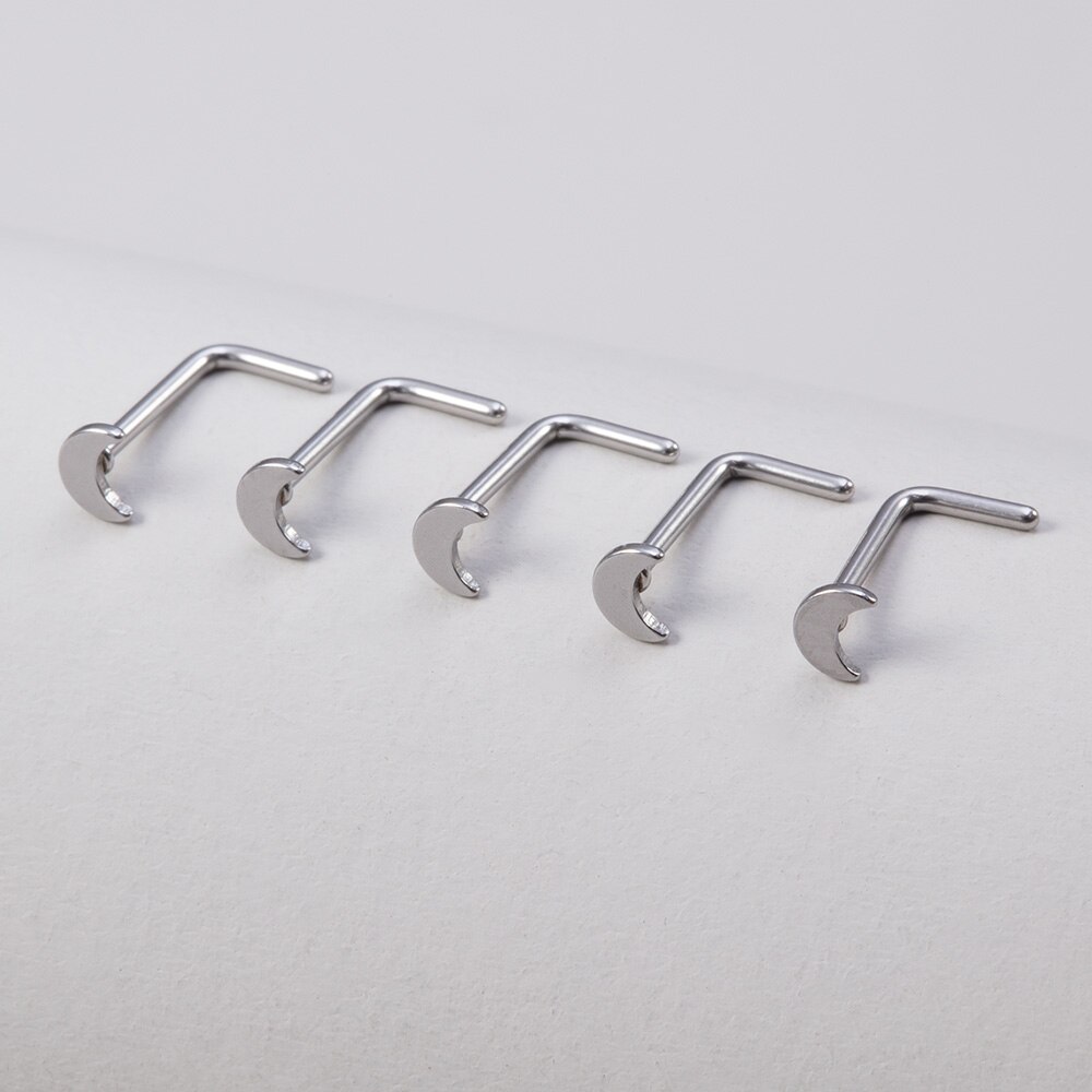 5 uds anillos de nariz para mujer 20G tornillo nariz Stud corazón Luna estrella bola Acero inoxidable narina Piercing tabique cartílago joyería: Pistola negra plateada