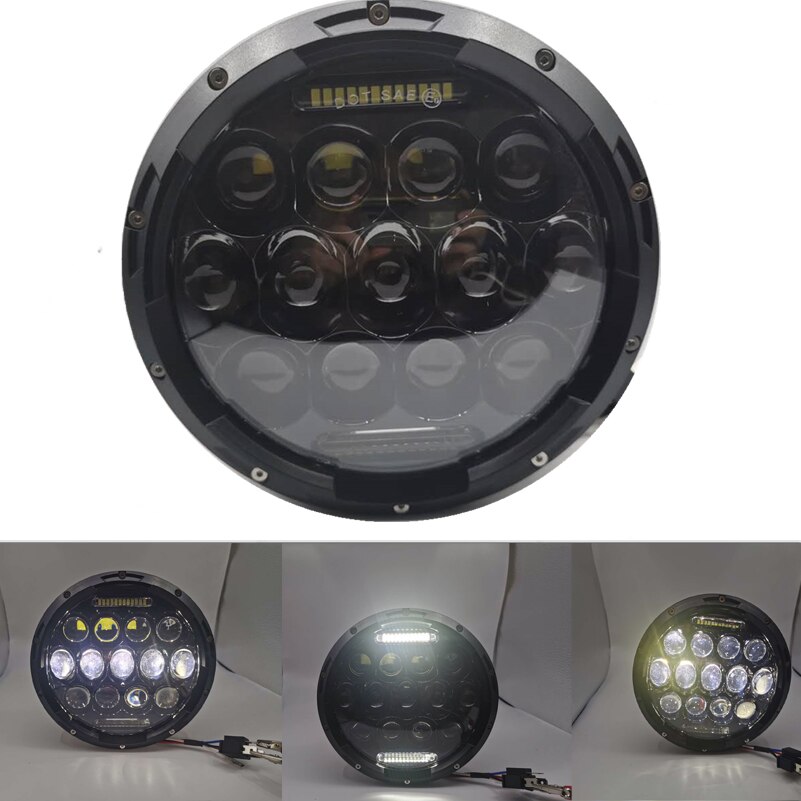 7 inch LED Headlight Moto H4 Projector DRL Halo Headlamp with 7 inch black Housing bucket Motorcycle Accessories: Black