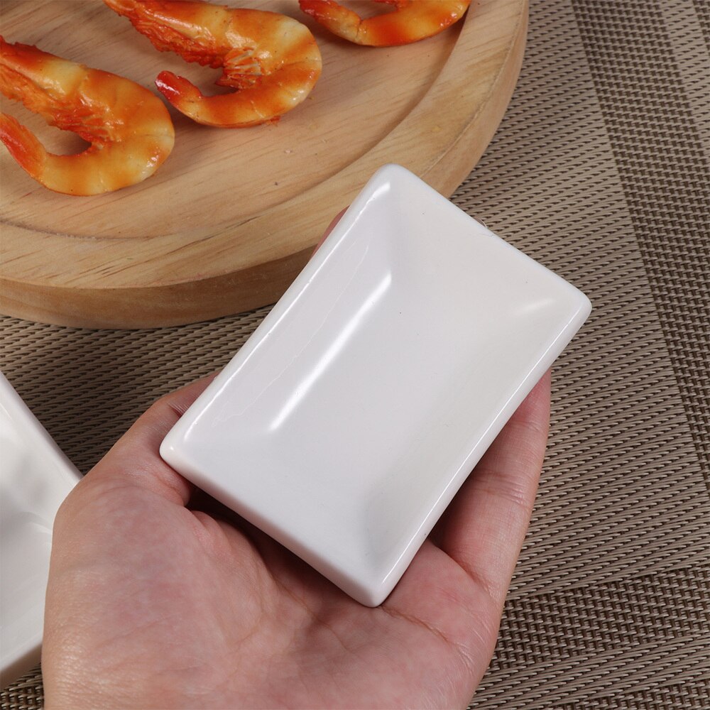 4PCS Simple Rectangular Durable Ceramic Appetizer Plates Food Dipping Bowls for Home Restaurant: Default Title