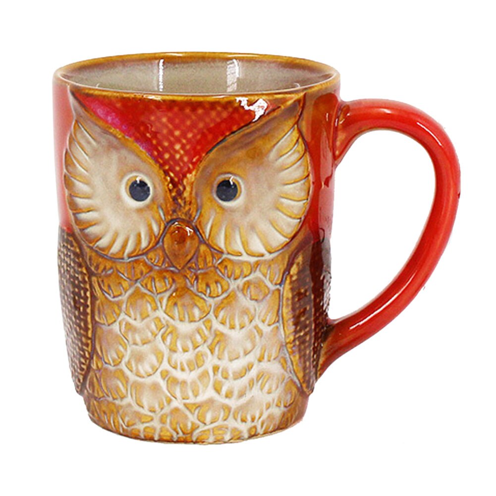 3D Animal café verre mignon tasse hibou imprimé lait café tasse fleur Vase Cocktail en céramique tasses bureau noël Village décor: A19
